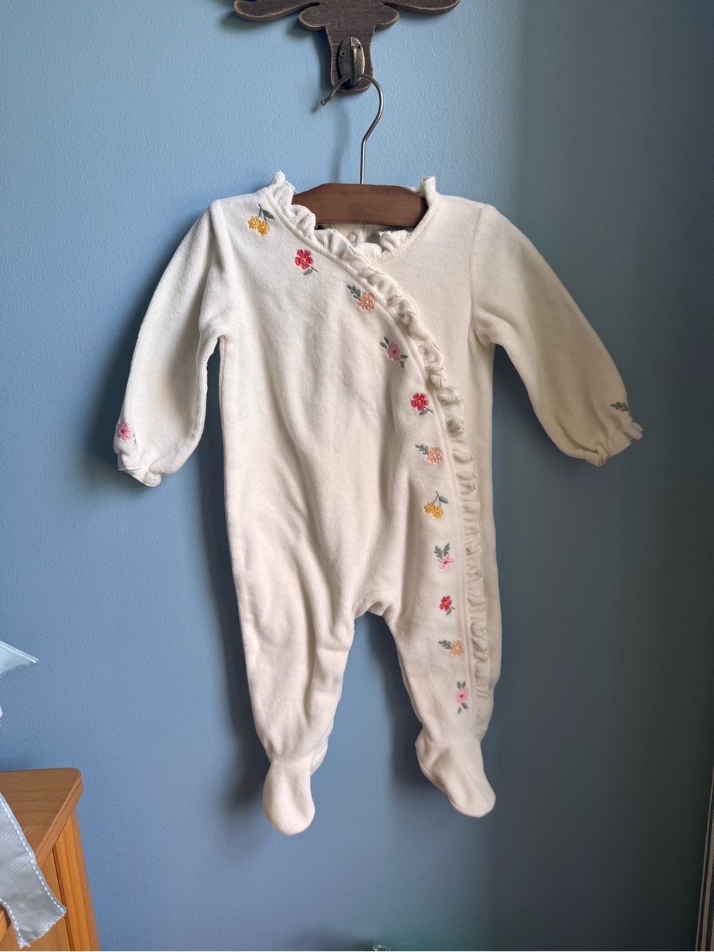 Cream Floral Embroidered Footie One-Piece for Kids